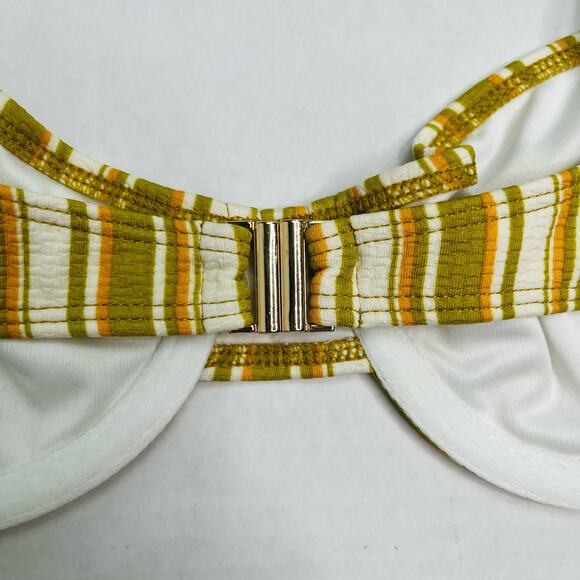 Faithfull the Brand Farrah Bikini Top Temara Multi Green Stripe 6/Medium NWT - Picture 6 of 9